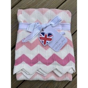 Silver Cloud Cotton Knit Baby Girl Blanket Vibrant Pink Zig Zag Nursery Gift New
